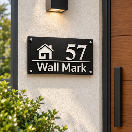 ZNB_118 Modern House Icon Number Name Plate | 1.5 mm Powder-Coated GI Metal