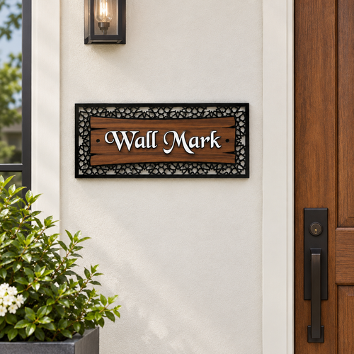 Wood-Look Acrylic Wall Mark Sign with Ornate Frame | ZNB_318