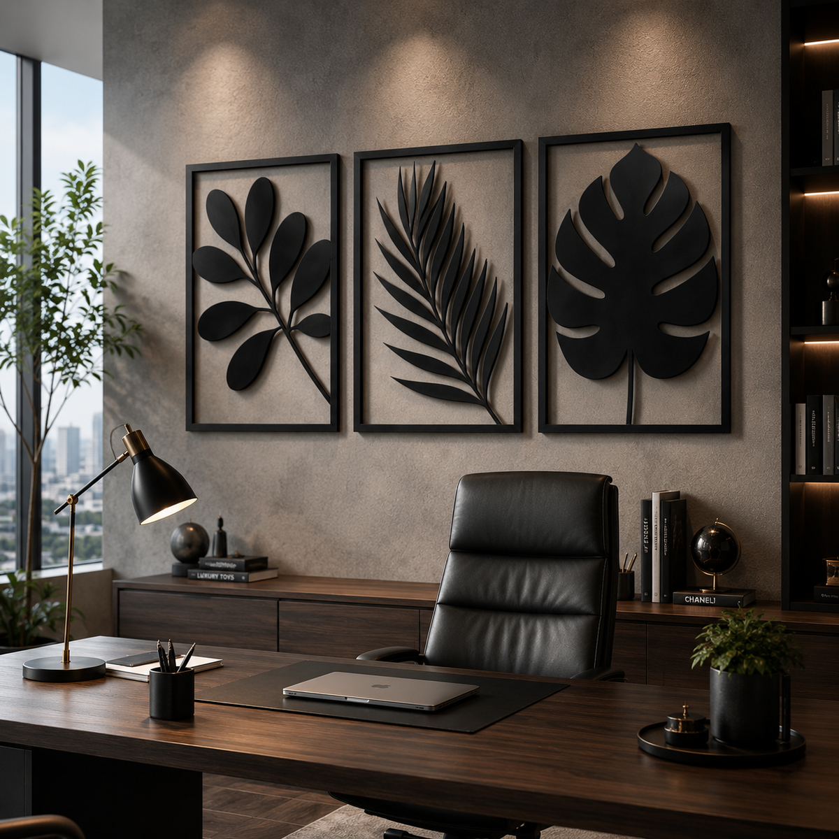 Framed Tropical Leaf Metal Wall Art Set of 3