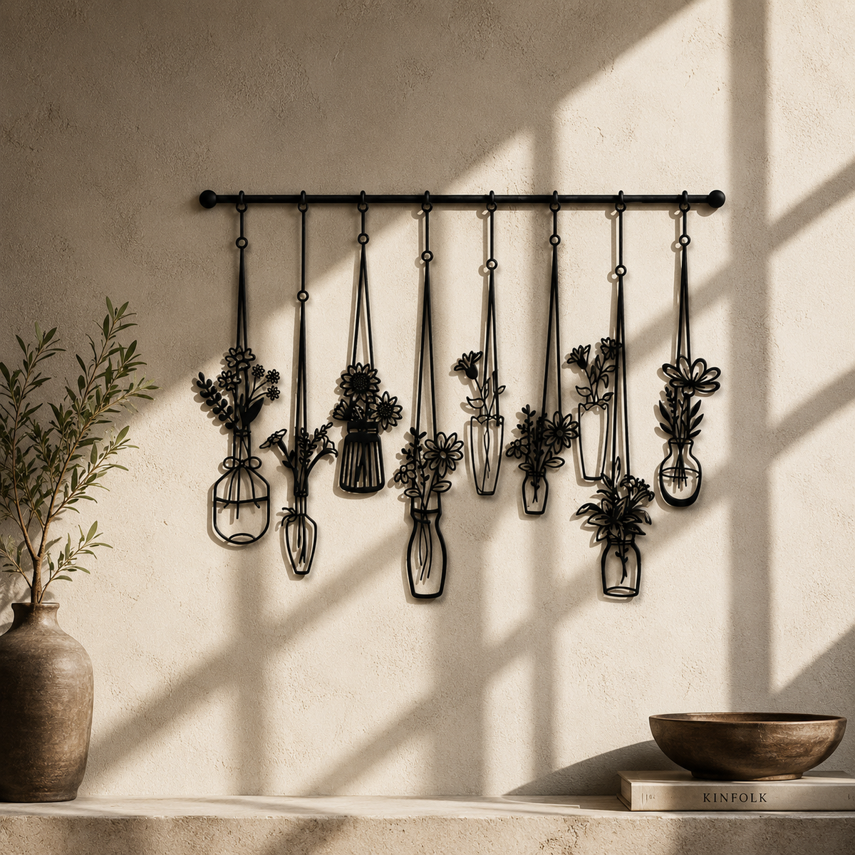 Hanging Flower Vases Metal Wall Art