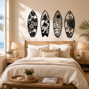 Tropical Surfboard Metal Wall Art Set of 4