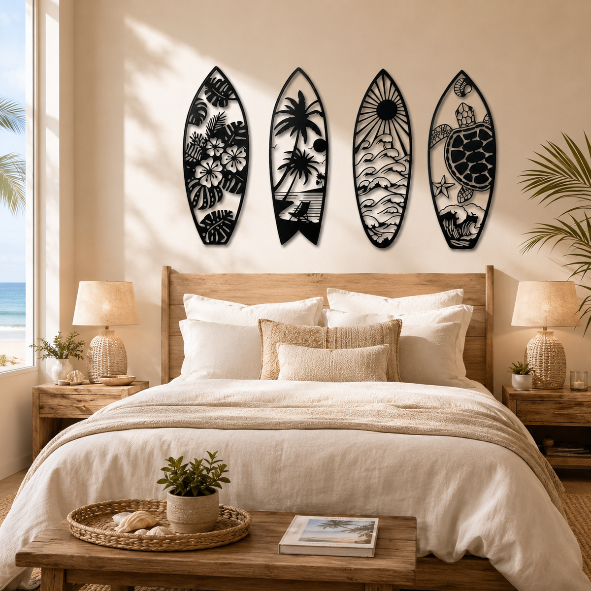 Tropical Surfboard Metal Wall Art Set of 4