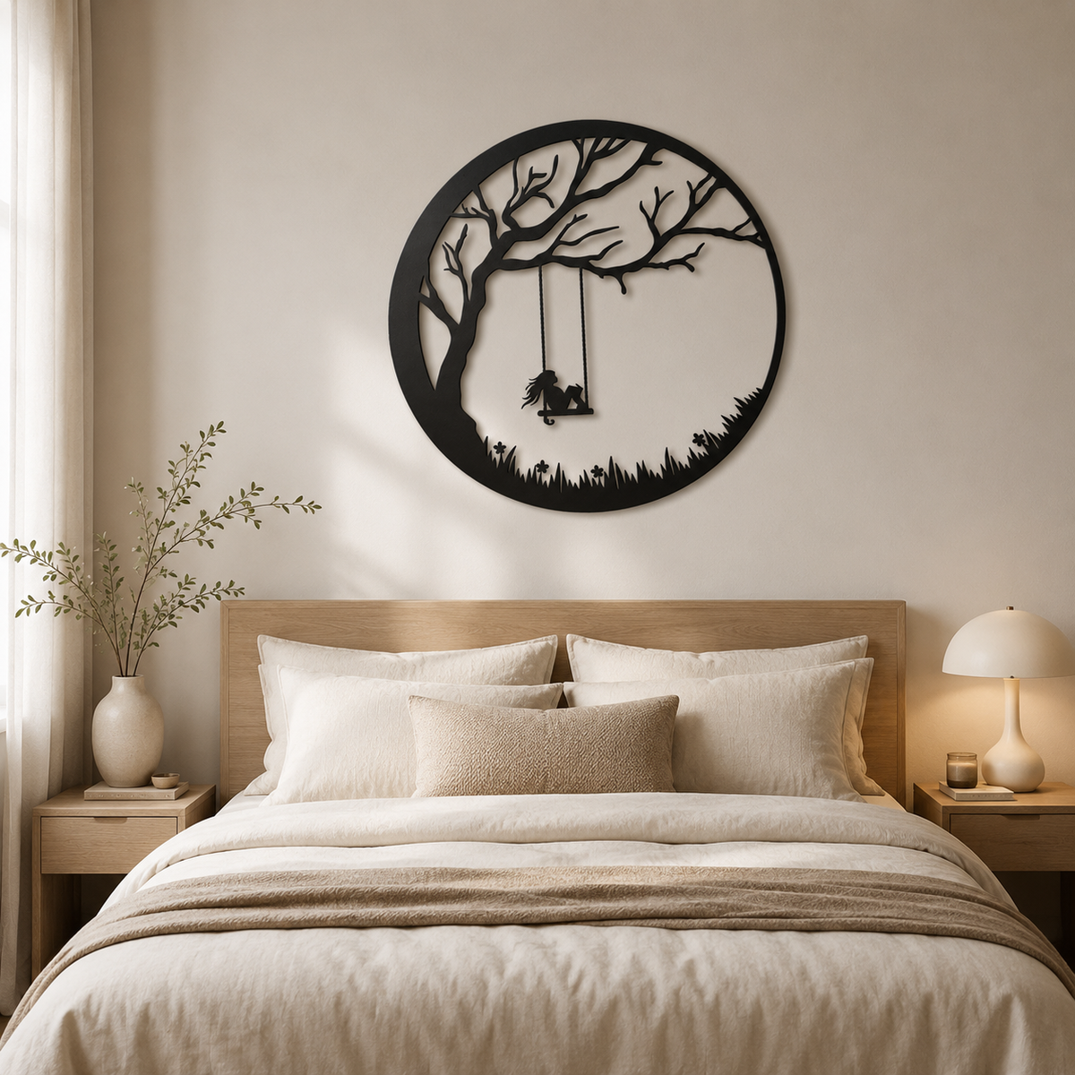 Girl on a Swing Tree Metal Wall Art
