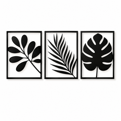 Framed Tropical Leaf Metal Wall Art Set of 3