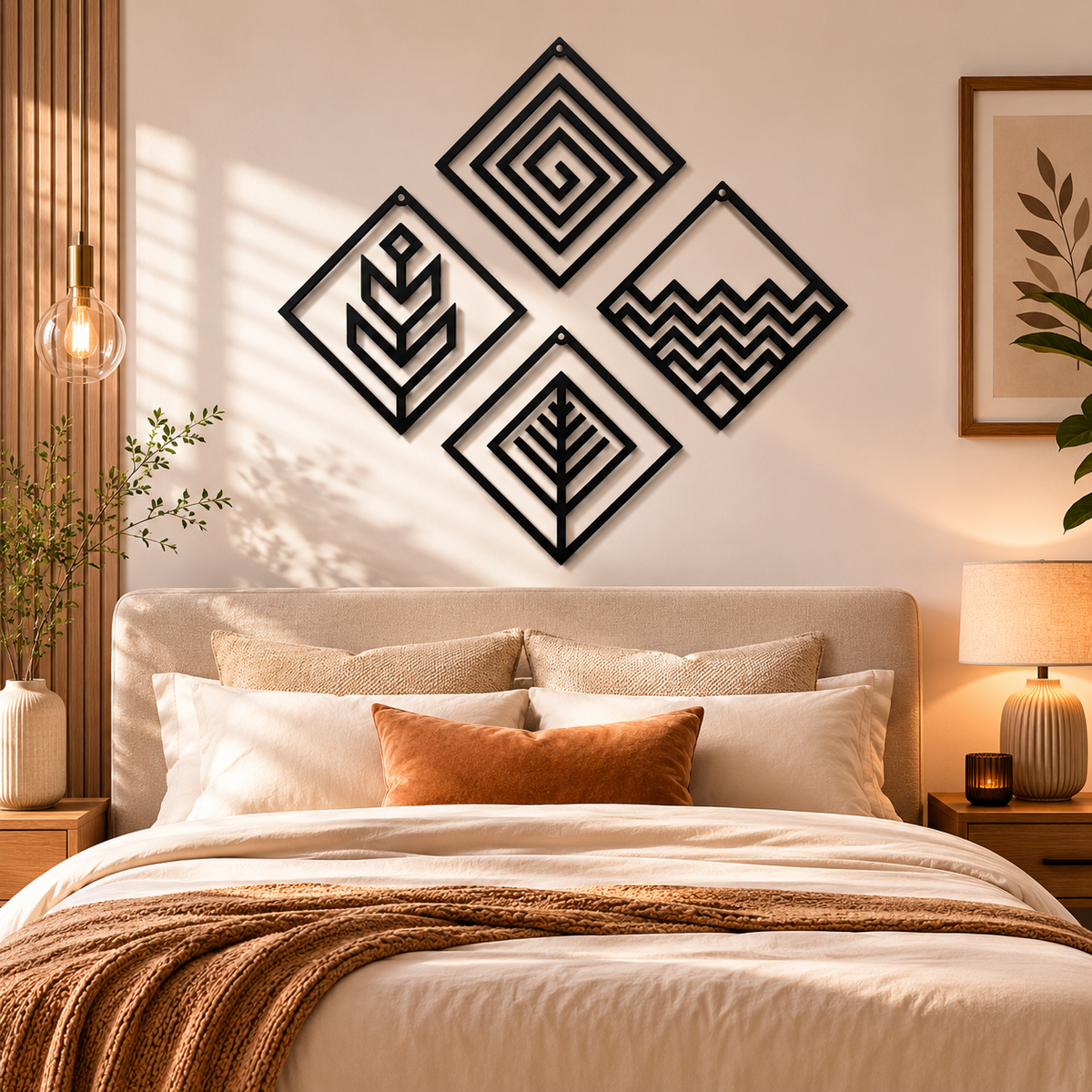 Boho Diamond Geometric Metal Wall Art Set of 4