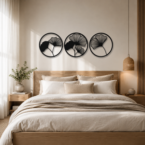Round Ginkgo Leaf Metal Wall Art Set of 3