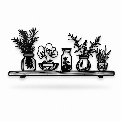 Potted Herb Shelf Metal Wall Art
