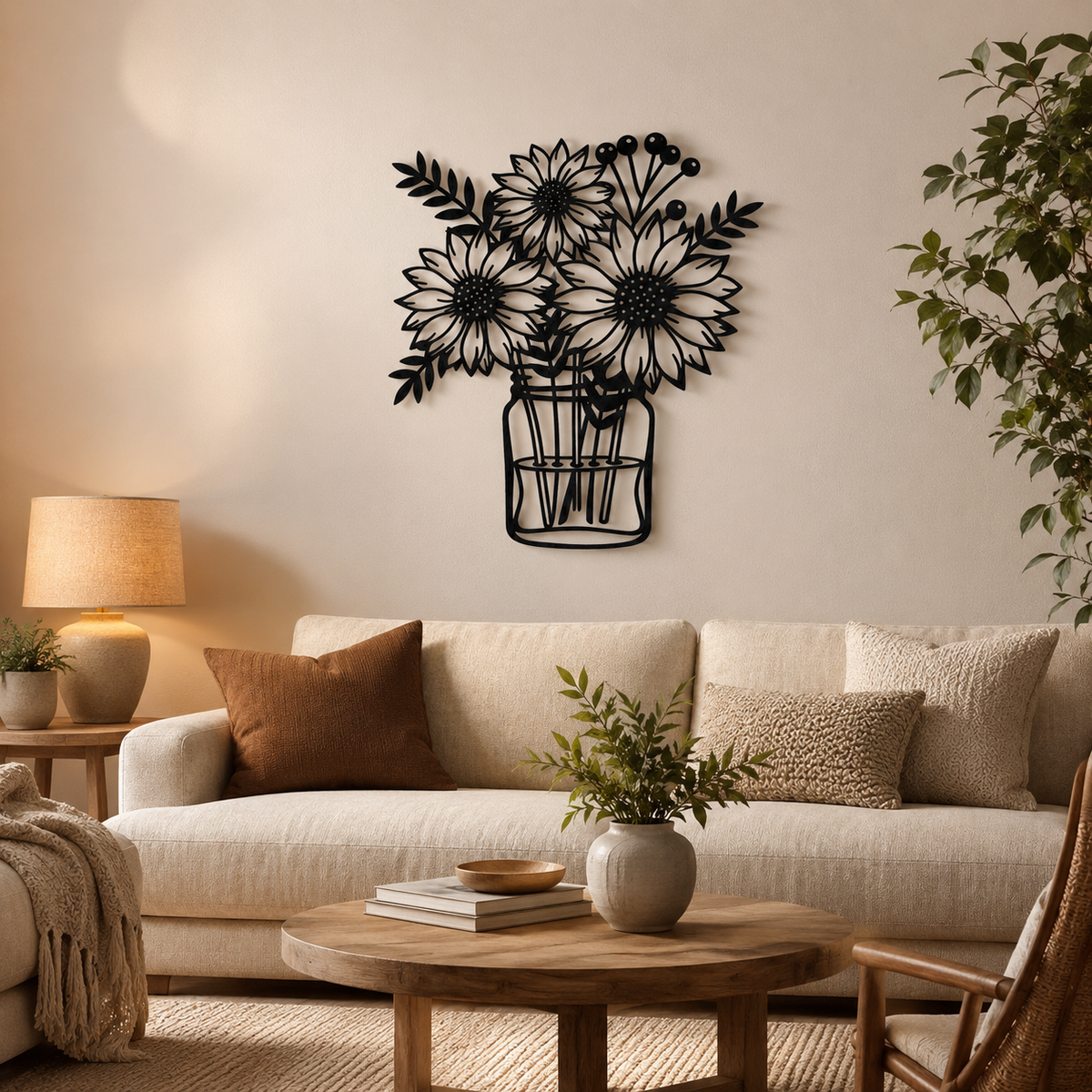 Sunflower Bouquet Mason Jar Metal Wall Art