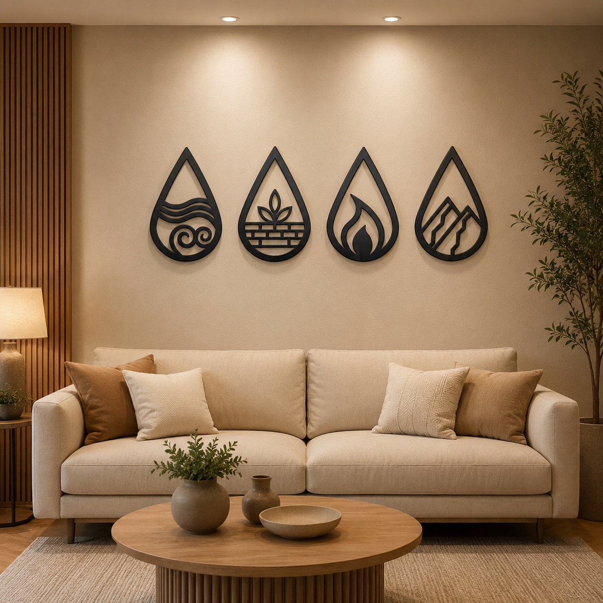 Four Elements Teardrop Metal Wall Art Set