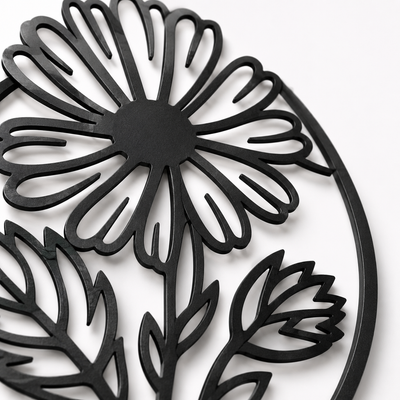 Round Floral Metal Wall Art Set of 3
