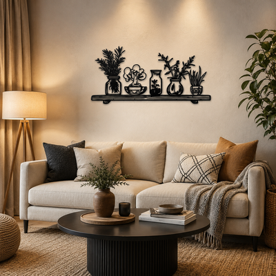 Potted Herb Shelf Metal Wall Art