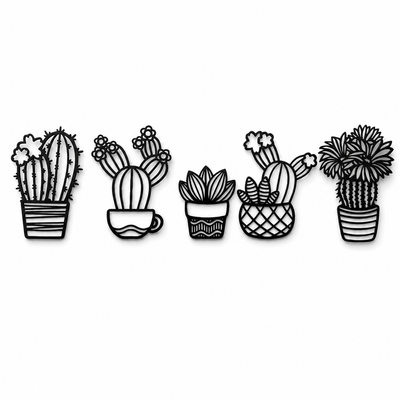 Potted Cactus & Succulent Metal Wall Art Set