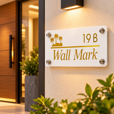 Gold Acrylic Wall Name Plate with Palm Tree Design | ZNB_301