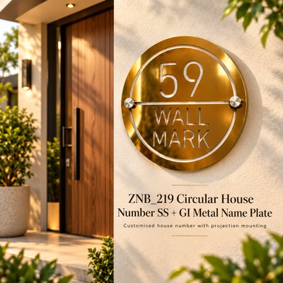 ZNB_219 Circular House Number SS + GI Metal Name Plate | 1 mm Projection Design
