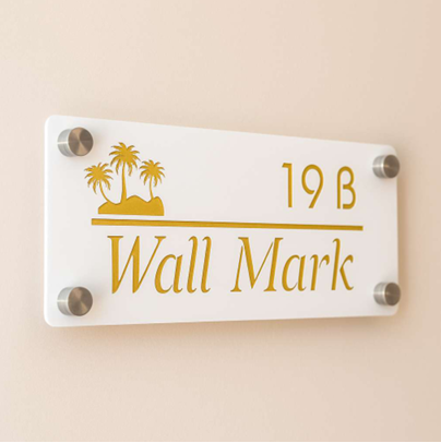 Gold Acrylic Wall Name Plate with Palm Tree Design | ZNB_301