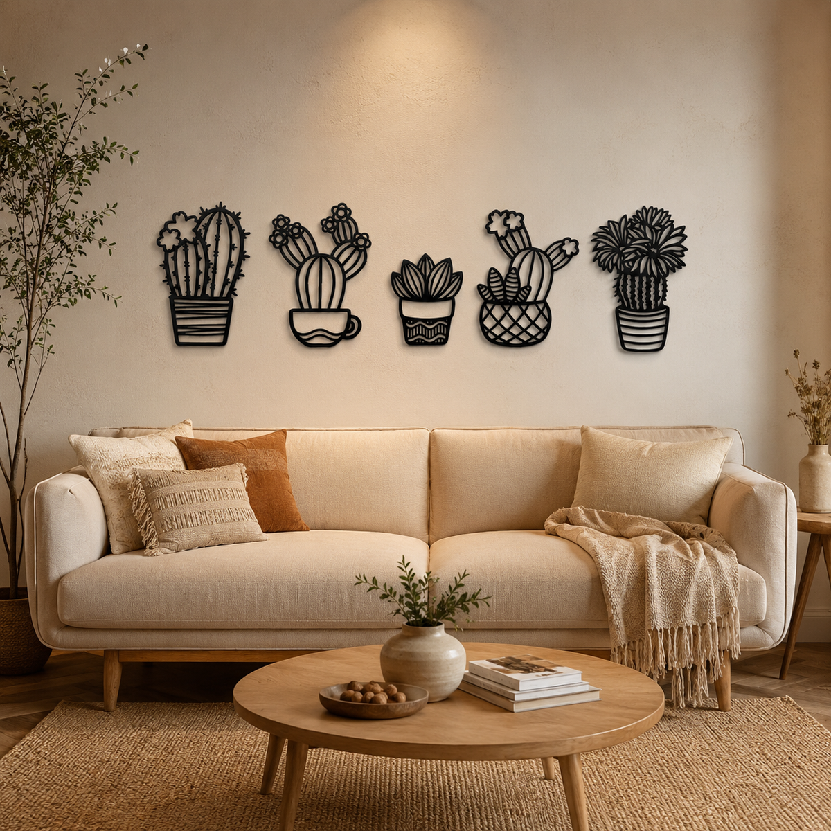 Potted Cactus & Succulent Metal Wall Art Set