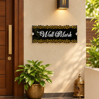 Black Acrylic Wall Mark Sign with Gold Geometric Border | ZNB_313