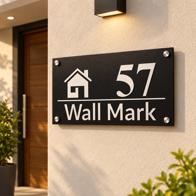 ZNB_213 House Icon SS + GI Metal Number Name Plate | 1 mm Projection Design