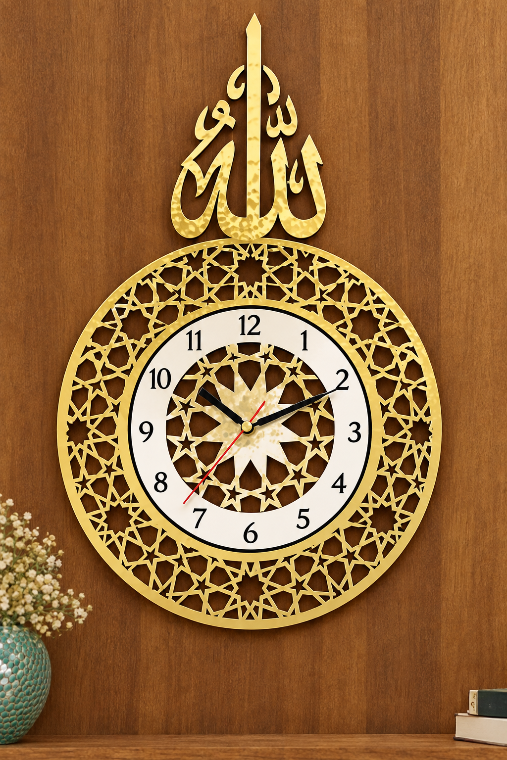Customised Allah Calligraphy Wall Clock | Gold-Tone