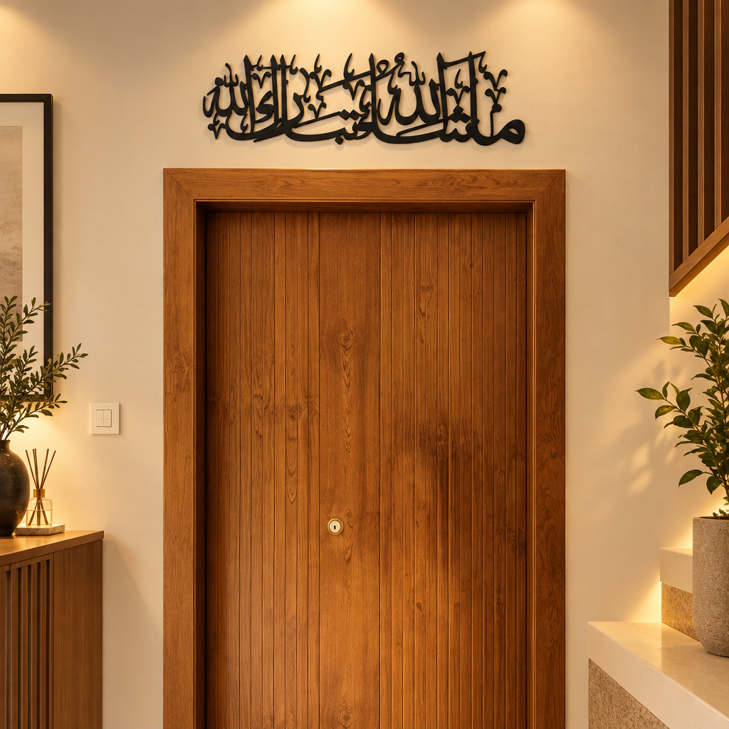 Masha Allah Tabarak Allah Black Metal Wall Art – 24 x 10 inch Islamic Calligraphy Decor