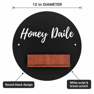 Honey Daile Round Name Sign | Black 12 in Decor