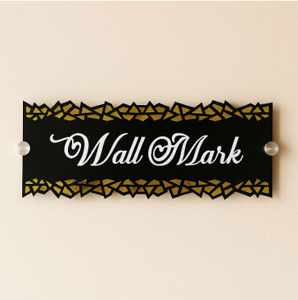 Black Acrylic Wall Mark Sign with Gold Geometric Border | ZNB_313