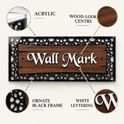 Wood-Look Acrylic Wall Mark Sign with Ornate Frame | ZNB_318