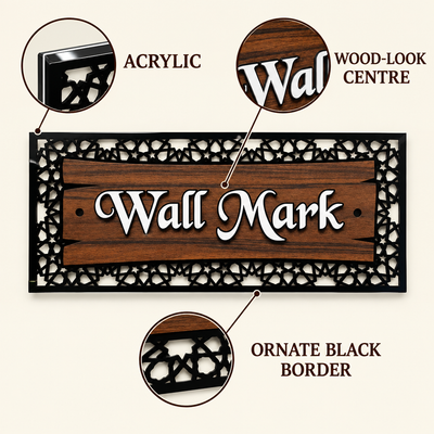 Wood-Look Acrylic Wall Mark Sign with Ornate Border | ZNB_315