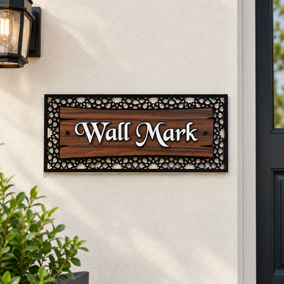 Wood-Look Acrylic Wall Mark Sign with Ornate Border | ZNB_315