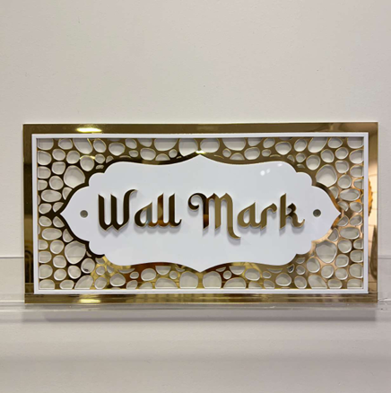 Gold-Tone Acrylic Wall Mark Sign with Textured Border | ZNB_319