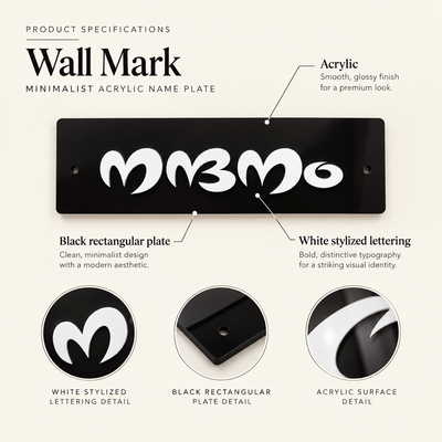 Minimalist Black Acrylic Wall Mark Name Plate | ZNB_312