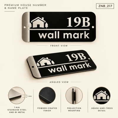 ZNB_217 Rounded House Number SS + GI Metal Name Plate | 1 mm Projection Design