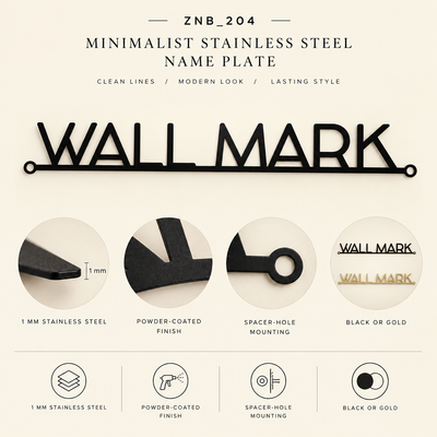 ZNB_204 Minimalist Stainless Steel Name Plate | 1 mm Spacer Mount