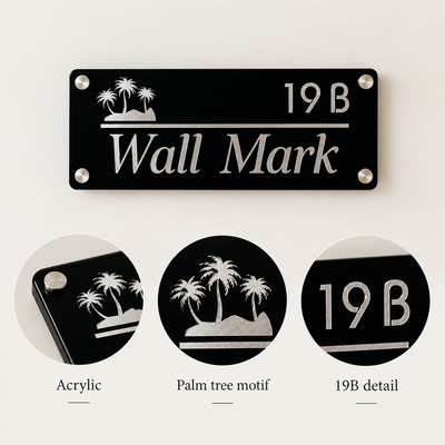 Black Acrylic Palm Tree Wall Mark Name Plate | 19B | ZNB_307