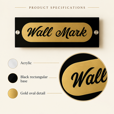 Black Acrylic Wall Mark Sign with Gold Script | ZNB_303