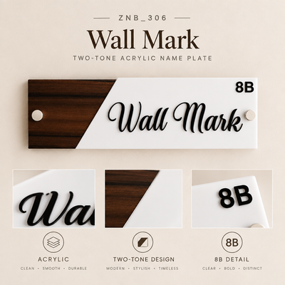 Two-Tone Acrylic Wall Mark Name Plate with 8B Detail | ZNB_306