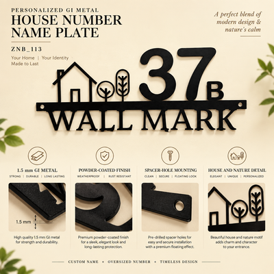 ZNB_113 Personalized House Number Name Plate | 1.5 mm Powder-Coated GI Metal