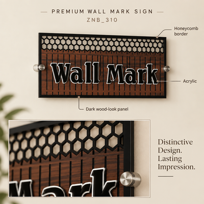 Black Acrylic Wall Mark Sign with Honeycomb Border | ZNB_310