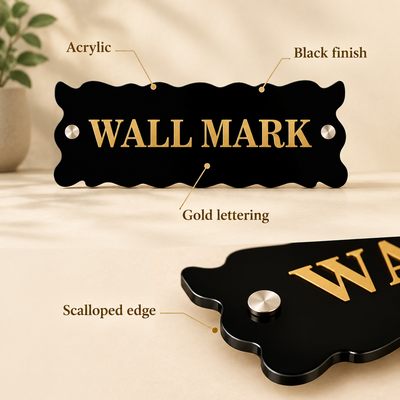 Black Acrylic Wall Mark Sign with Gold Lettering | ZNB_302