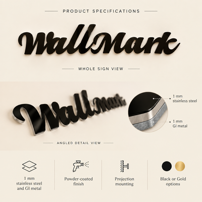 ZNB_202 Elegant Script SS + GI Metal Name Plate | 1 mm Projection Design