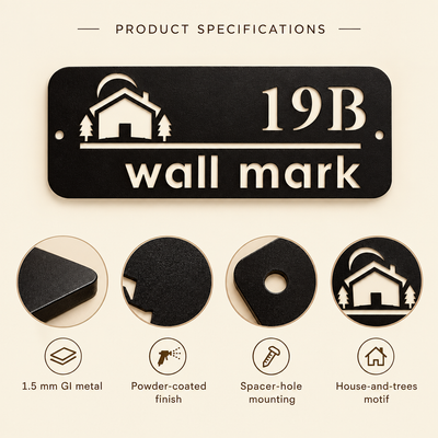 ZNB_117 House Motif Number Name Plate | 1.5 mm Powder-Coated GI Metal