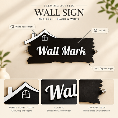 Black Acrylic House Wall Mark Sign | White Lettering | ZNB_305