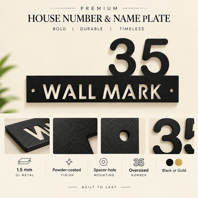 ZNB_115 Bold House Number Name Plate | 1.5 mm Powder-Coated GI Metal